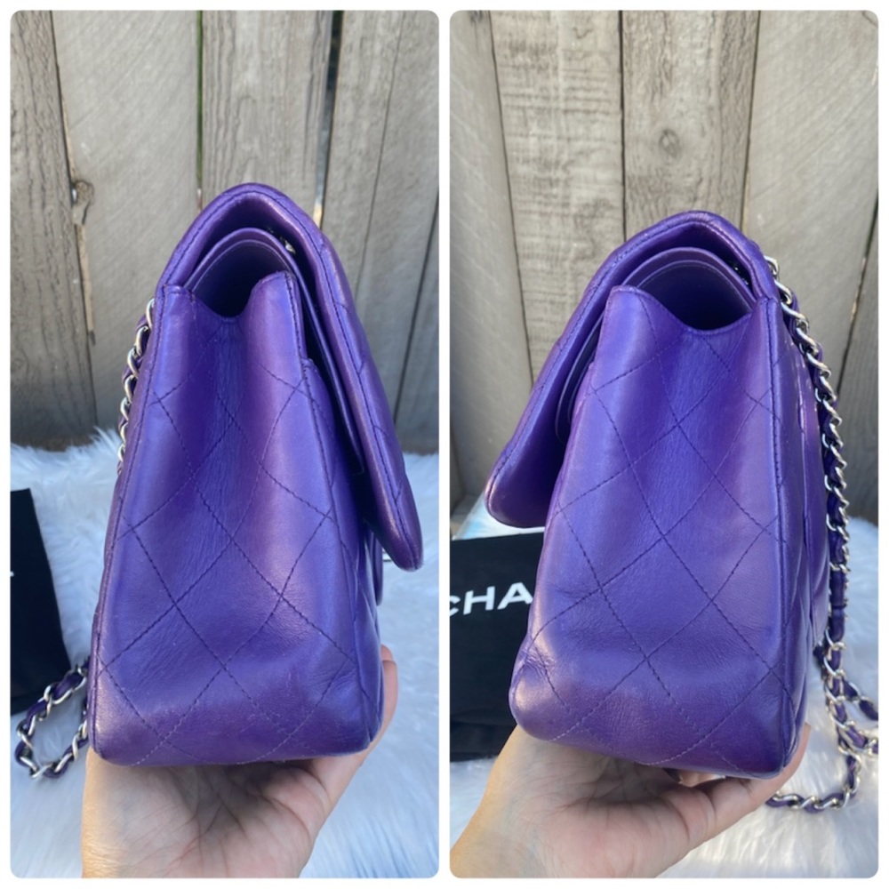 ⭐️JUMBO⭐️CHANEL classic Lambskin Jumbo double flap Lavender quilted silver chain - Picture 13 of 17